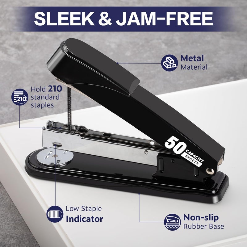 Deli Stapler Heavy Duty, Full Strip Staplers for Desk with 2000 Staples and Staple Remover, 50 Sheet Capacity, No Jam, Non-Slip Office Stapler with Staples for Office, Classroom, Black - Image 5